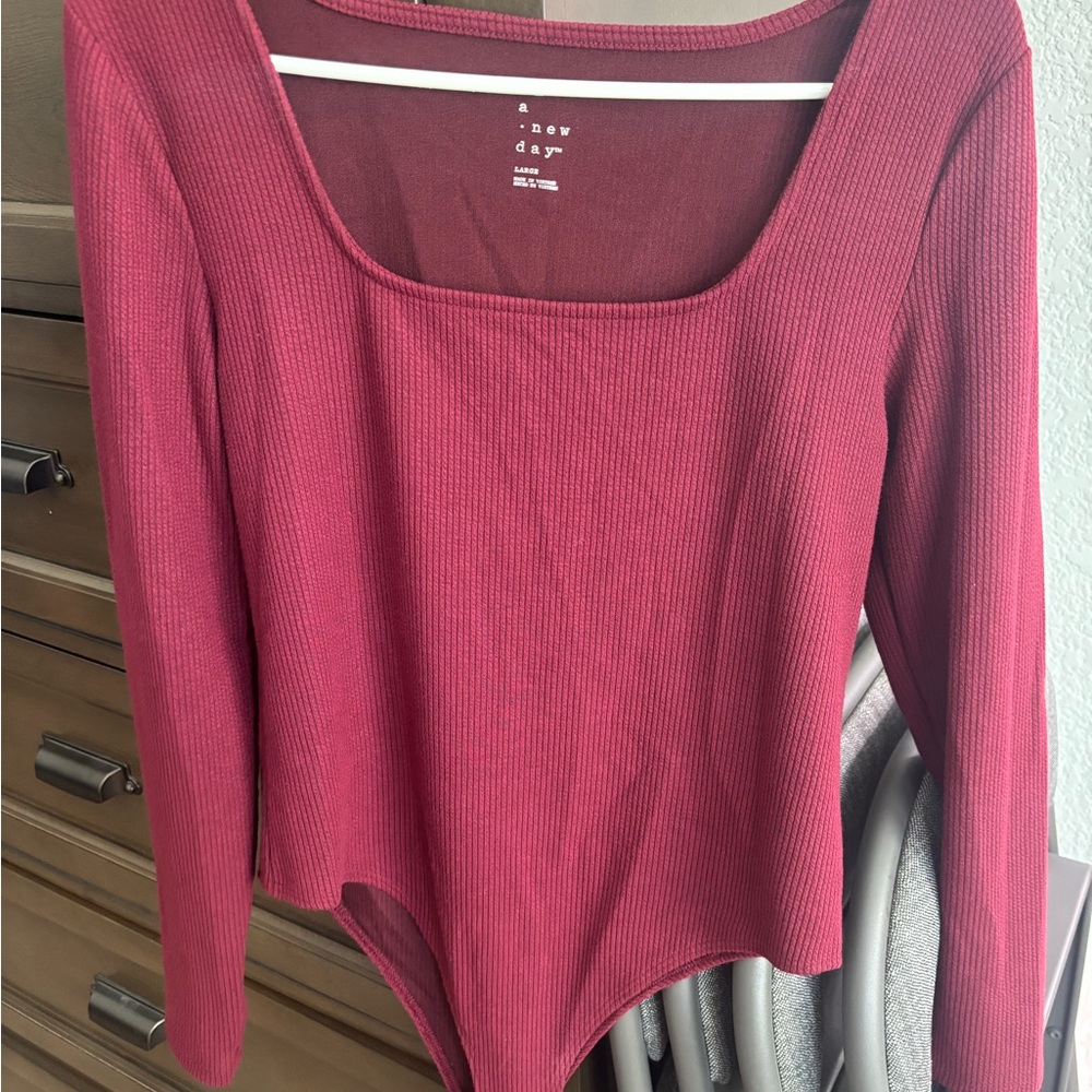 A New Day Women's Red Ribbed Bodysuit size Large